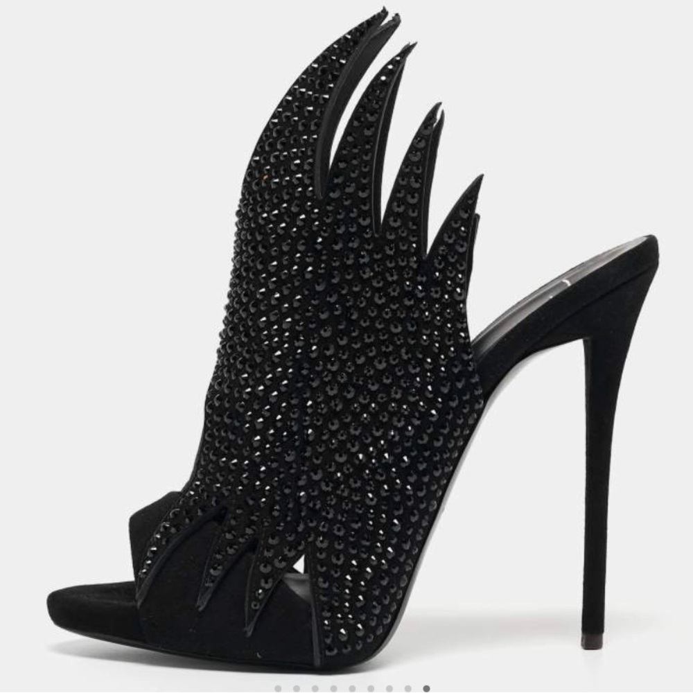 Giuseppe Zanotti Black Crystal Embellished Suede Open Toe Mules Size 38